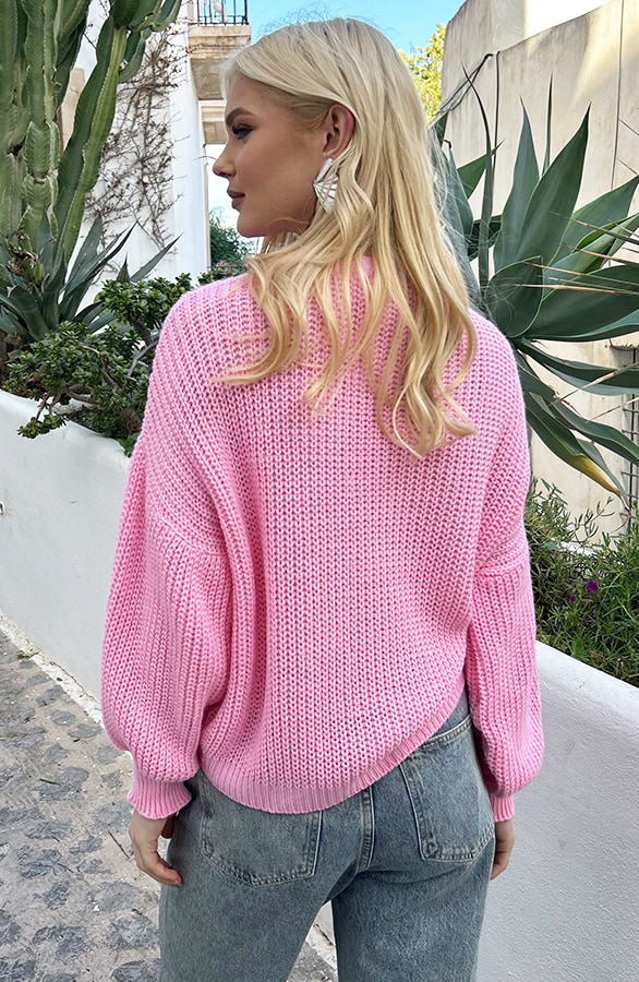 Gehaakte Trui Met Pofmouw Pink – shoparchief, foto 2