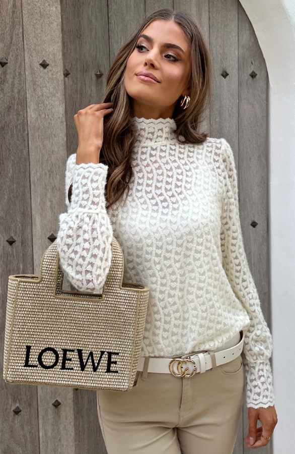 Hearts Mesh Top Long Sleeve Light Beige – tops, foto 5