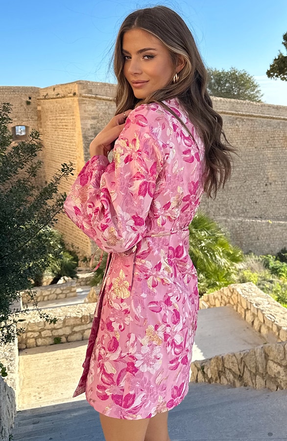 Jacquard Jurk Wijde Mouw Fuchsia – jurken, foto 4