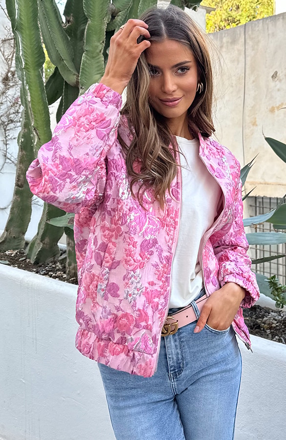 Jacquard Roses Bomber Jacket Roze – jassen, foto 4
