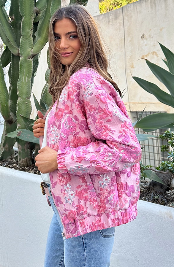 Jacquard Roses Bomber Jacket Roze – jassen, foto 7