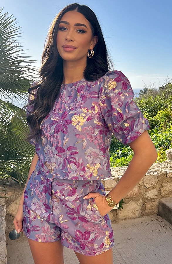 Jacquard Roses Pofmouw Top Lila – tops, foto 2