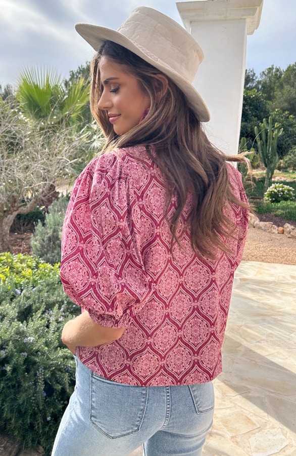 Katoenen Paisley Pofmouwen Blouse Wine – shoparchief, foto 4