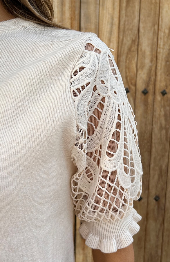 Lace Sleeve Soft Top Beige, Tops, Foto 4