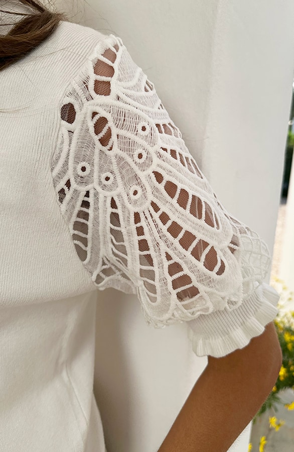 Lace Sleeve Soft Top Ecru – tops, foto 10