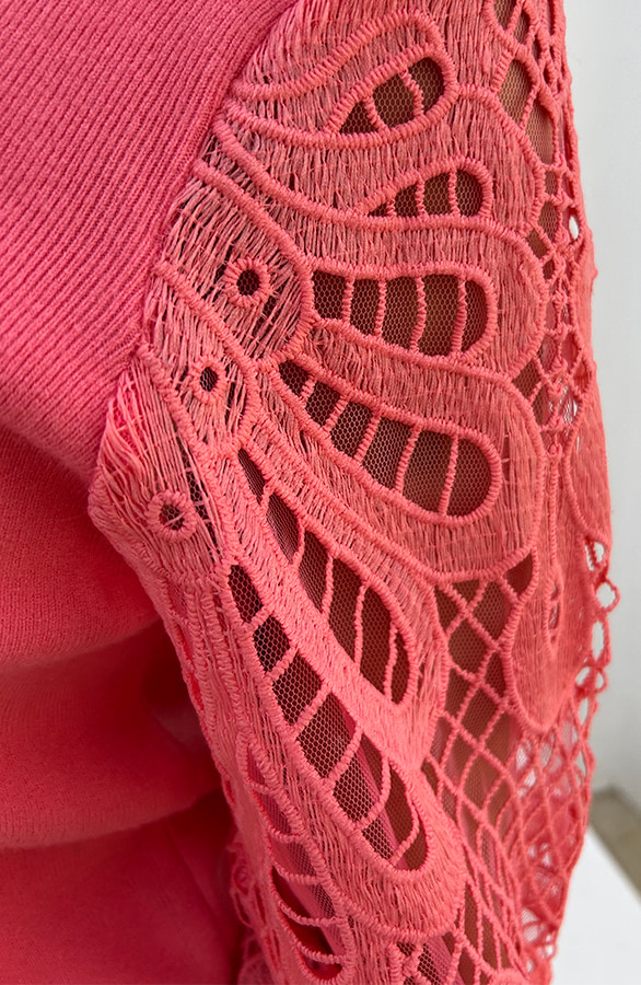 Lace Sleeve Soft Trui Koraal – truien, foto 8