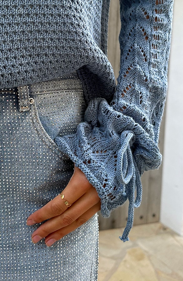 Lace Trui Strik Mouw Katoen Jeans Blue – shoparchief, foto 7