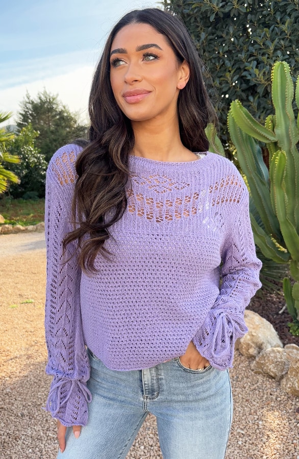 Lace Trui Strik Mouw Katoen Lila – truien