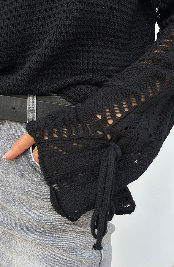 Lace Trui Strik Mouw Katoen Zwart – shoparchief, foto 7