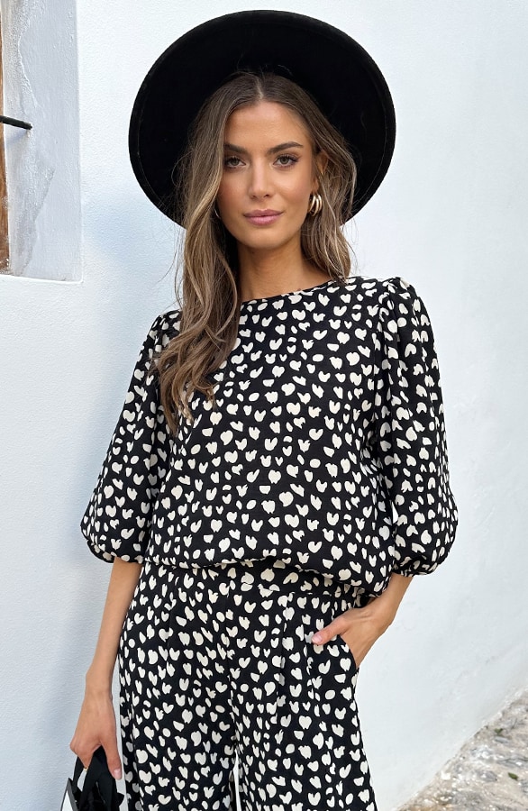 Mila Puff Sleeve Top Cheetah Zwart – shoparchief, foto 6