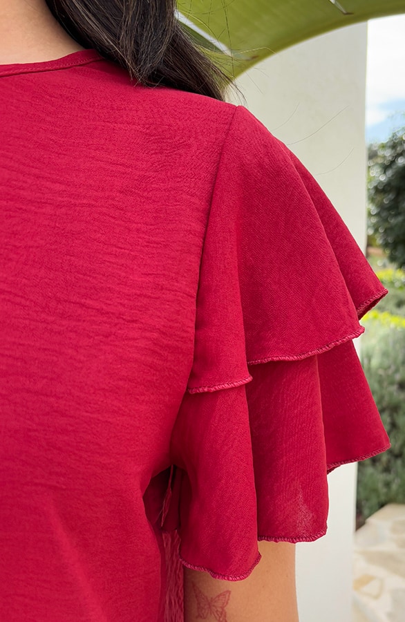 Mila Ruffle Top Bordeaux – shoparchief, foto 5