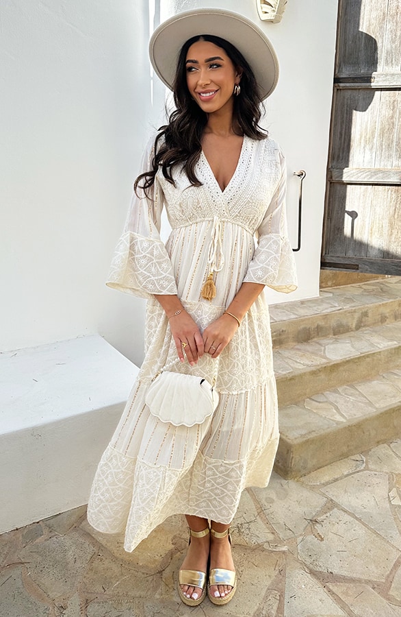 Luxury Maxi Dress Long Sleeve Ecru – shoparchief, foto 6