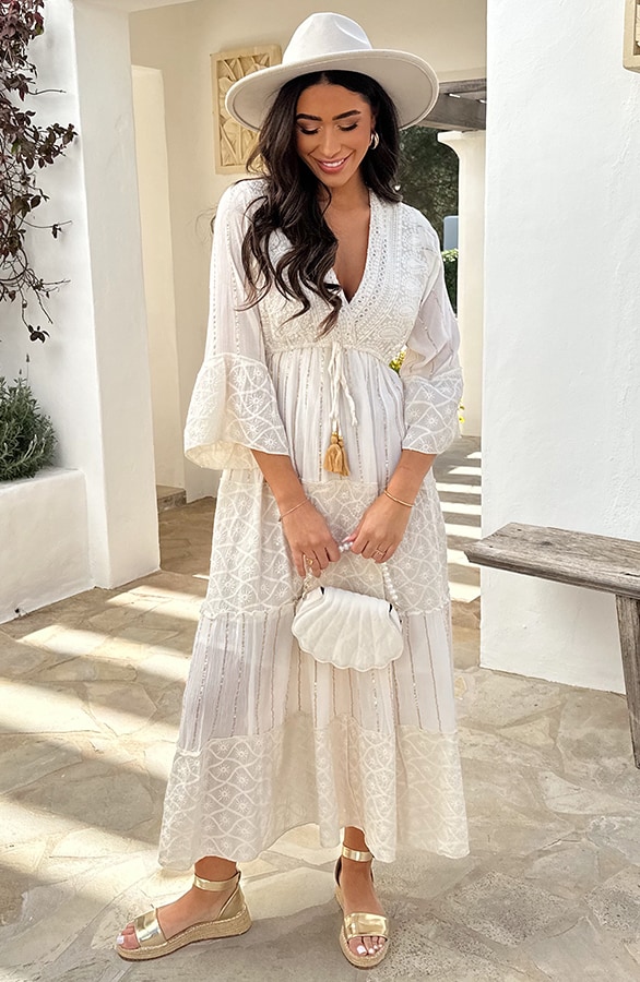 Luxury Maxi Dress Long Sleeve Ecru – shoparchief, foto 11