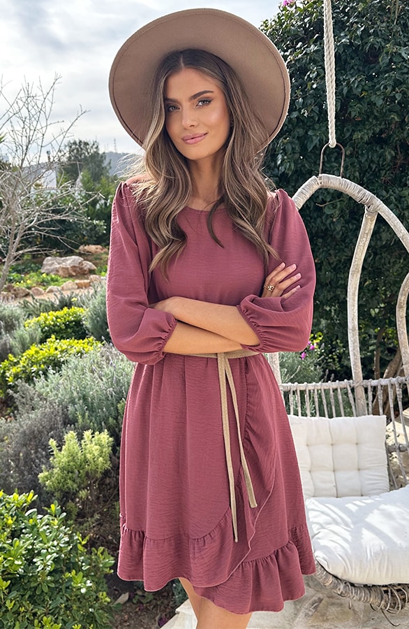 Pofmouwen Ruffle Jurk Dust Roze – jurken, foto 5