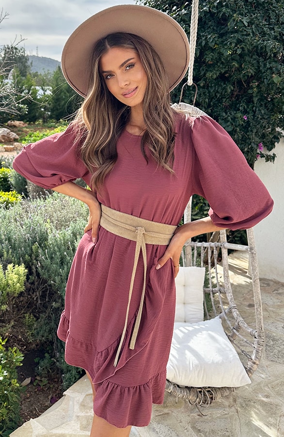 Pofmouwen Ruffle Jurk Dust Roze – jurken, foto 4