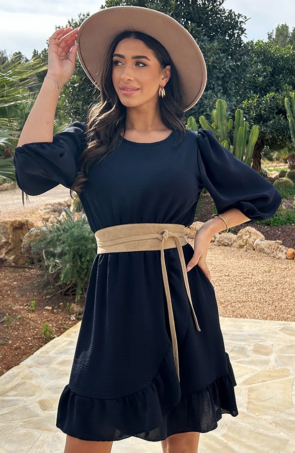 Pofmouwen Ruffle Jurk Marine – shoparchief, foto 4