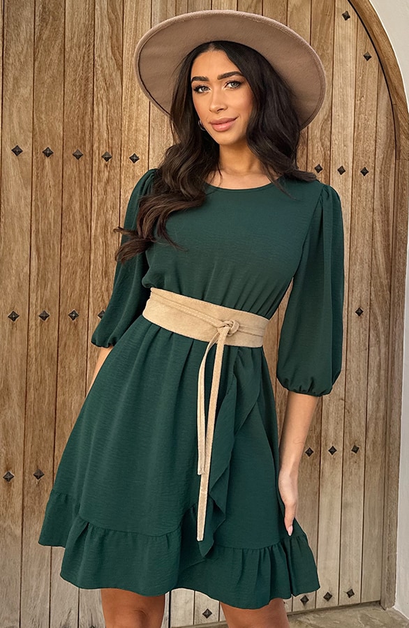 Pofmouwen Ruffle Jurk Smaragd – shoparchief, foto 7