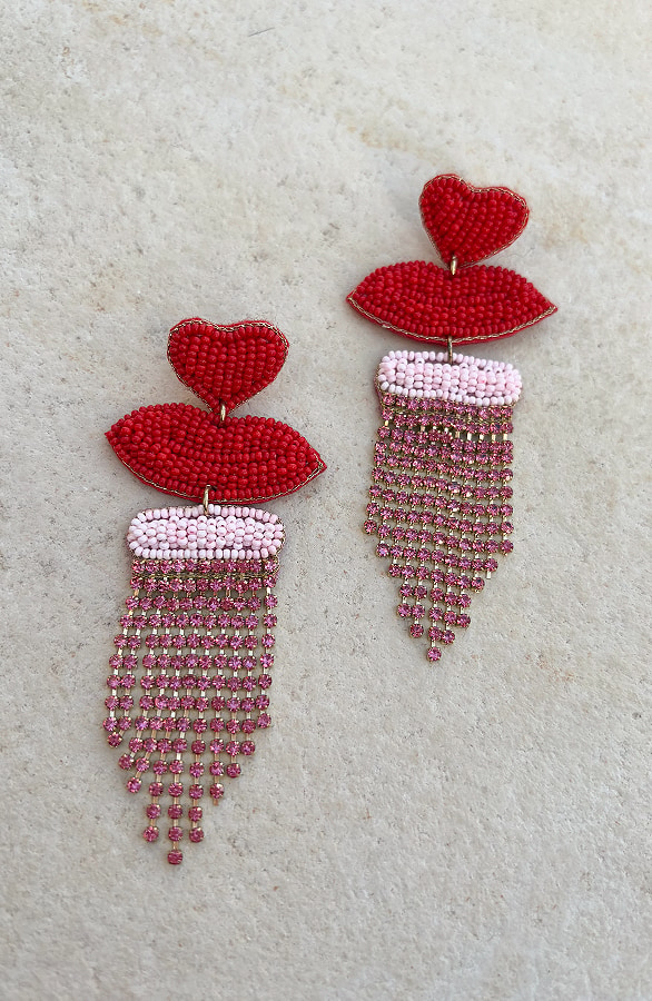 Red Lips Beads Oorbellen Handmade – shoparchief