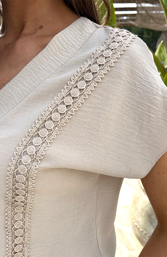 Romantic V-Ausschnitt Top Beige, Tops, Foto 4