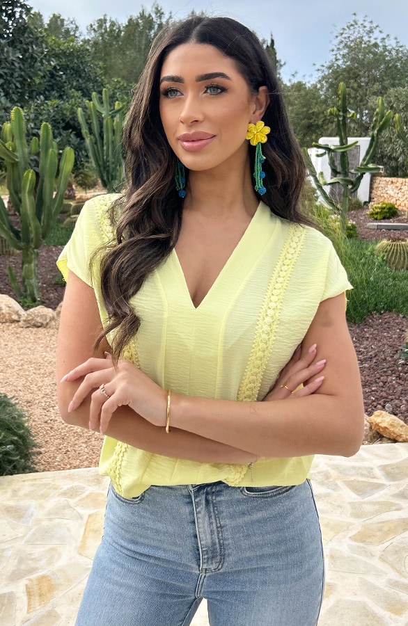 Romantic V-Hals Top Butter Yellow – tops, foto 8