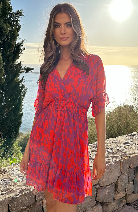 Ruffle Lagen Kleid Print Orange Lila, Kleider, Foto 3