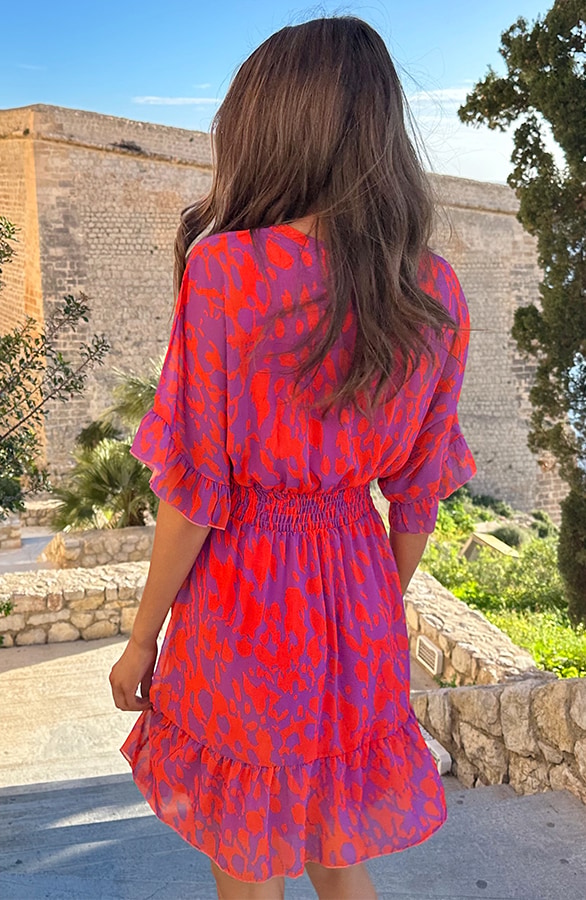 Ruffle Lagen Kleid Print Orange Lila, Kleider, Foto 2
