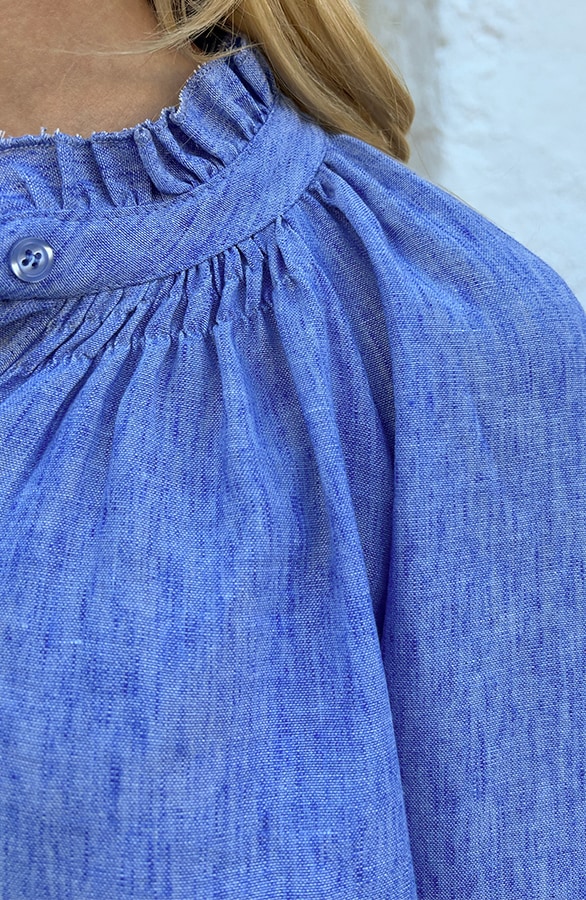 Ruffle Pofmouw Blouse Blauw – shoparchief, foto 4