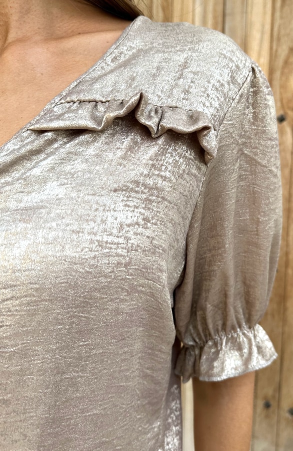 Ruffle Top mit Puffärmeln Metallic Gold, Tops, Foto 4