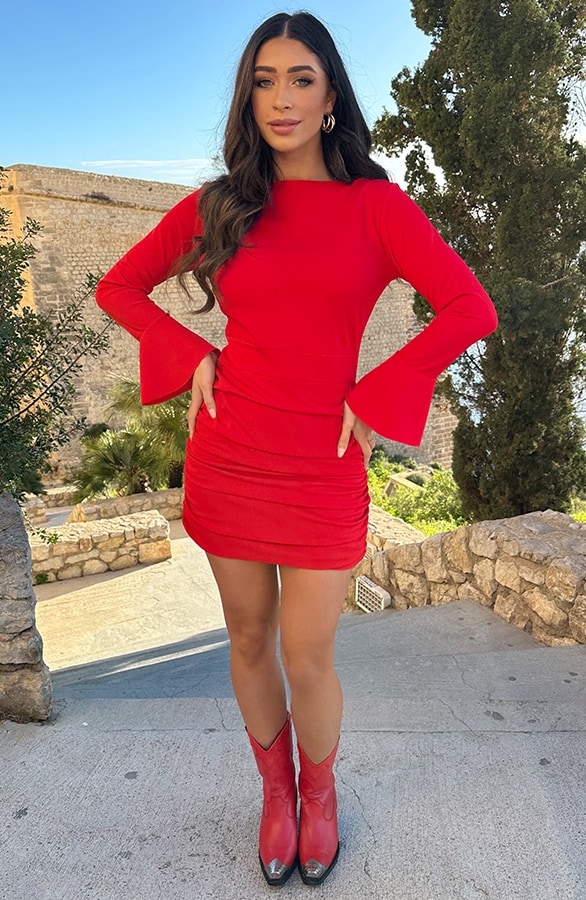 Scuba Jurk Flared Mouwen Rood – shoparchief, foto 5