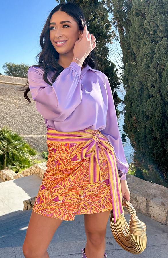Silk V-hals Blouse Rome Lila – blouses, foto 9