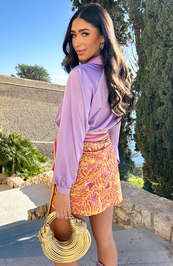 Silk V-hals Blouse Rome Lila – blouses, foto 8
