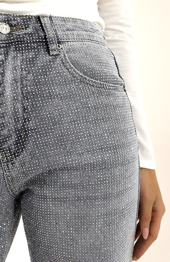 Strass Denim Jeans Wide Leg Grey – shoparchief, foto 5