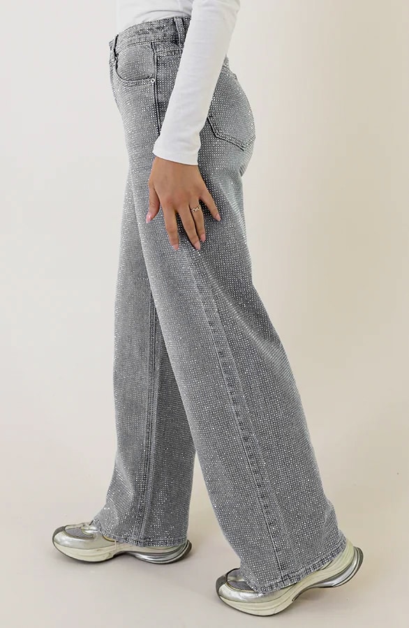 Strass Denim Jeans Wide Leg Grey – shoparchief, foto 2