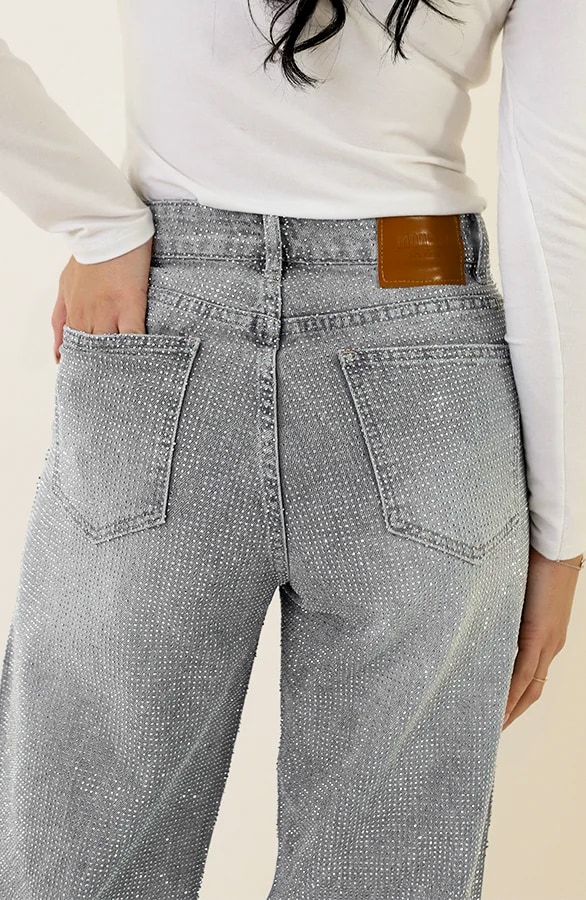 Strass Denim Jeans Wide Leg Grey – shoparchief, foto 8