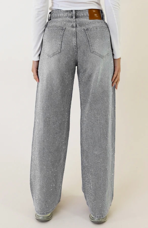 Strass Denim Jeans Wide Leg Grey – shoparchief, foto 3