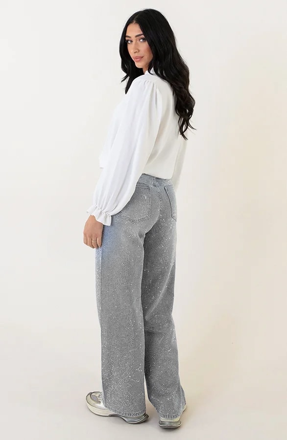 Strass Denim Jeans Wide Leg Grey – shoparchief, foto 7