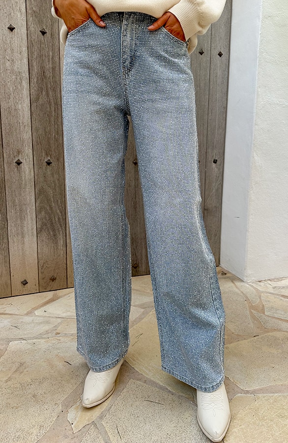 Strass Denim Jeans Wide Leg – shoparchief, foto 10