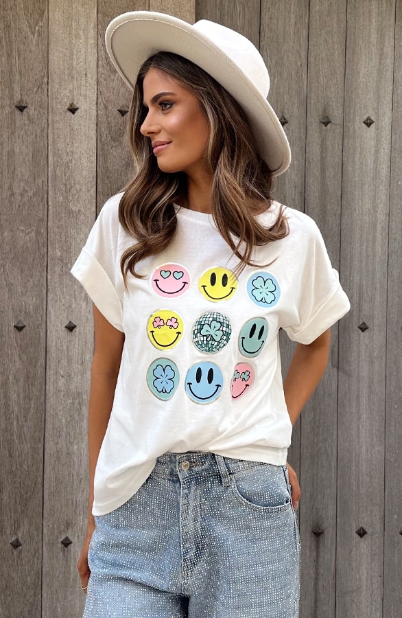 T-Shirt Smiley Print Ecru – tops, foto 6