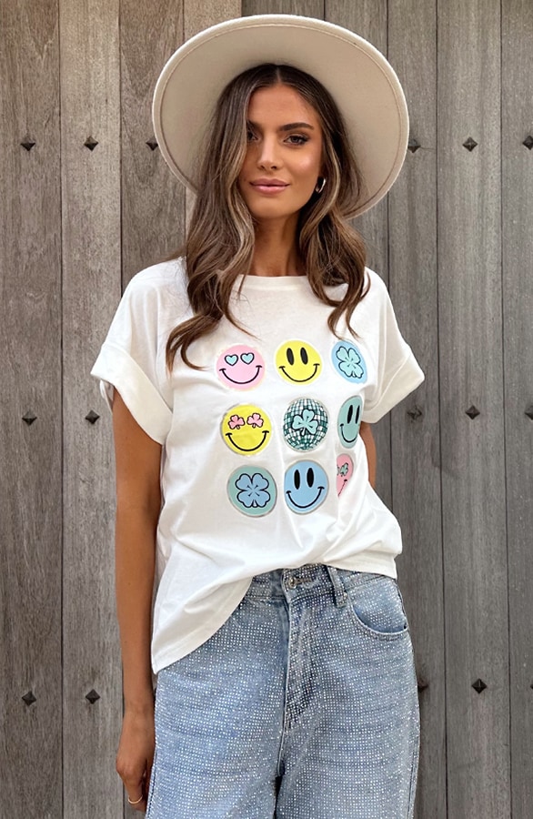 T-Shirt Smiley Print Ecru – tops, foto 5