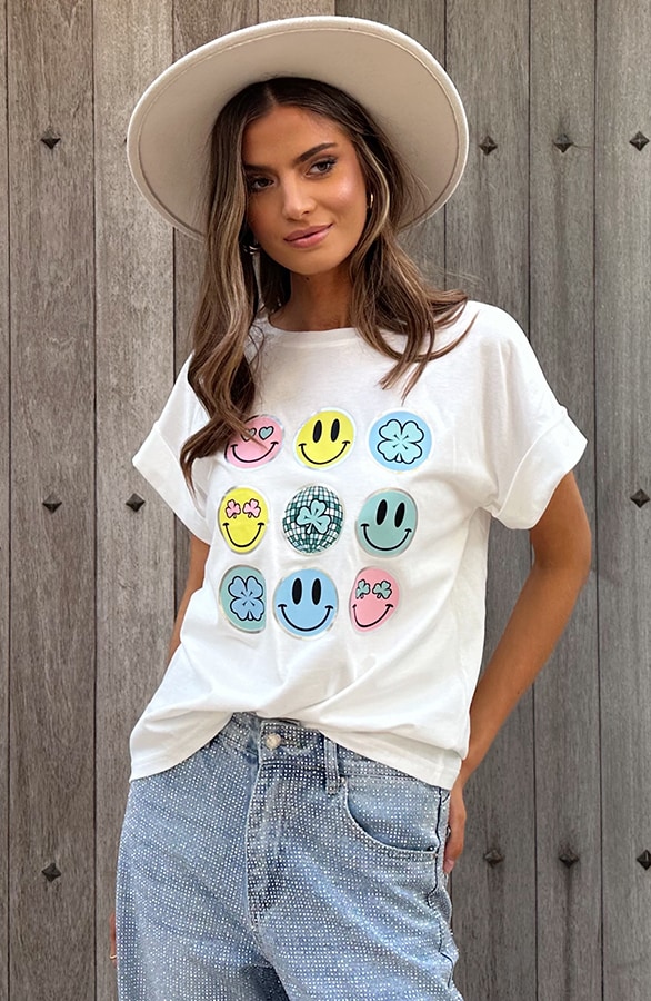 T-Shirt Smiley Print Ecru – tops, foto 3