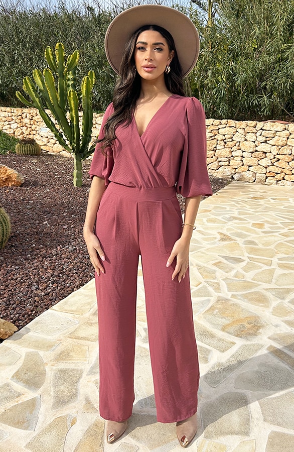 Timeless V-Hals Jumpsuit Dust Pink – jumpsuits en playsuits, foto 6