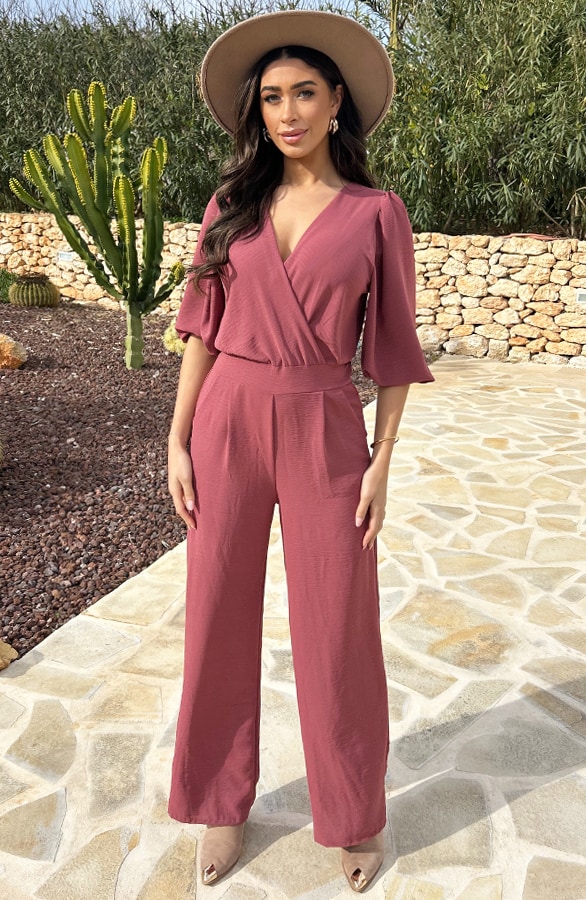 Timeless V-Hals Jumpsuit Dust Pink – jumpsuits en playsuits, foto 5