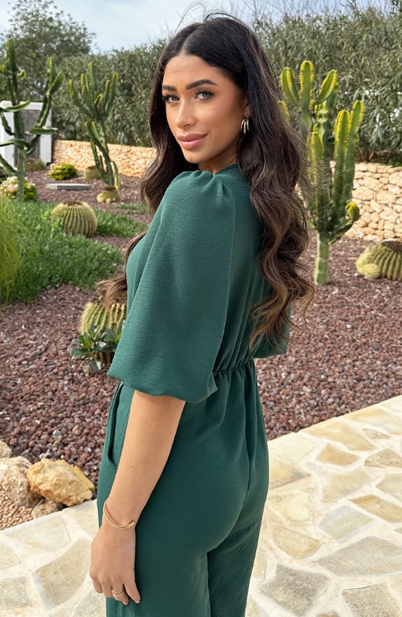 Timeless V-Hals Jumpsuit Smaragd – shoparchief, foto 3