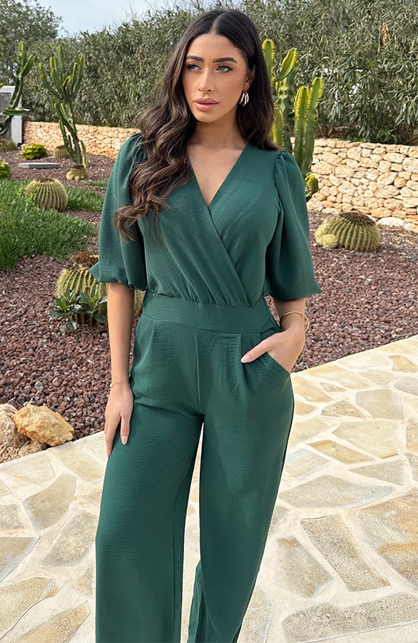 Timeless V-Hals Jumpsuit Smaragd – shoparchief, foto 4