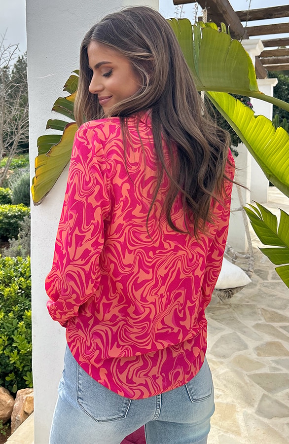 V-Hals Blouse Fuchsia Oranje – shoparchief, foto 4