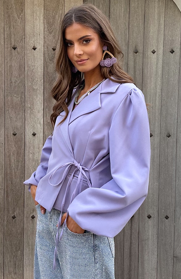 Wrap Blazer Puff Long Sleeve Lila – shoparchief