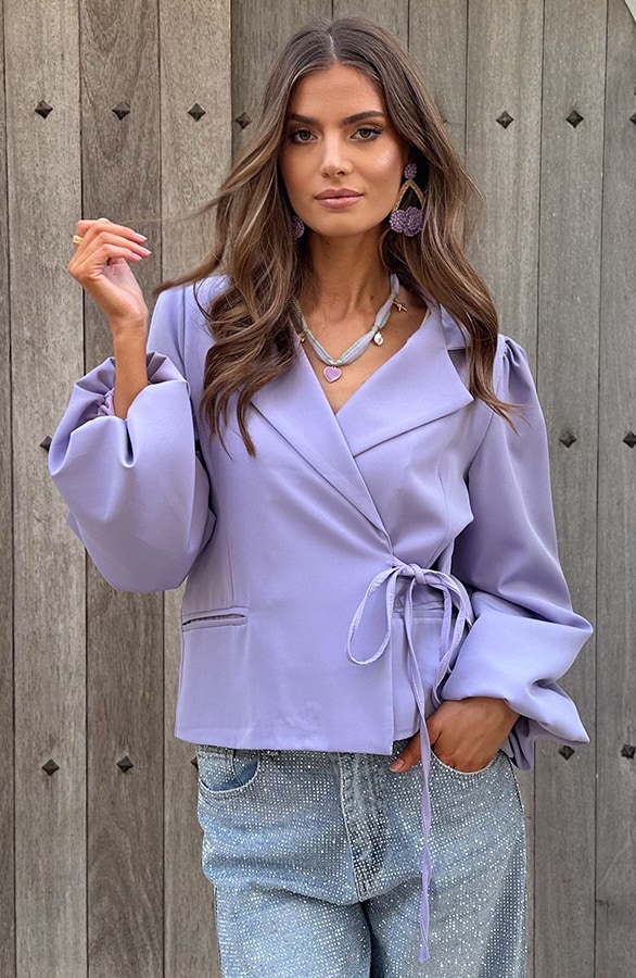 Wrap Blazer Puff Long Sleeve Lila – shoparchief, foto 2
