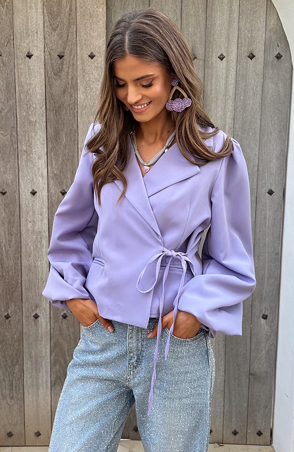 Wrap Blazer Puff Long Sleeve Lila – shoparchief, foto 4