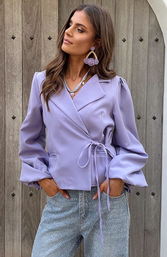 Wrap Blazer Puff Long Sleeve Lila – shoparchief, foto 5