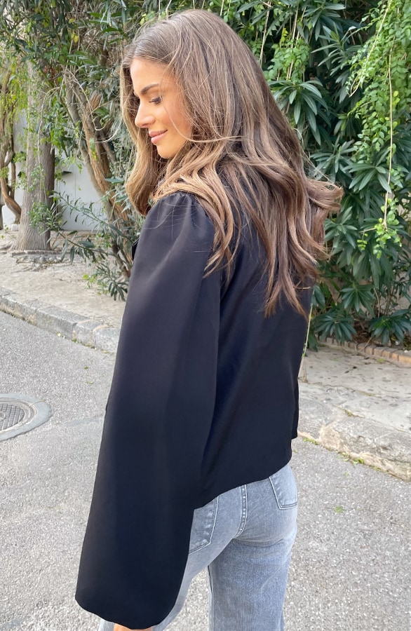 Wrap Blazer Puff Long Sleeve Zwart – blazers, foto 9